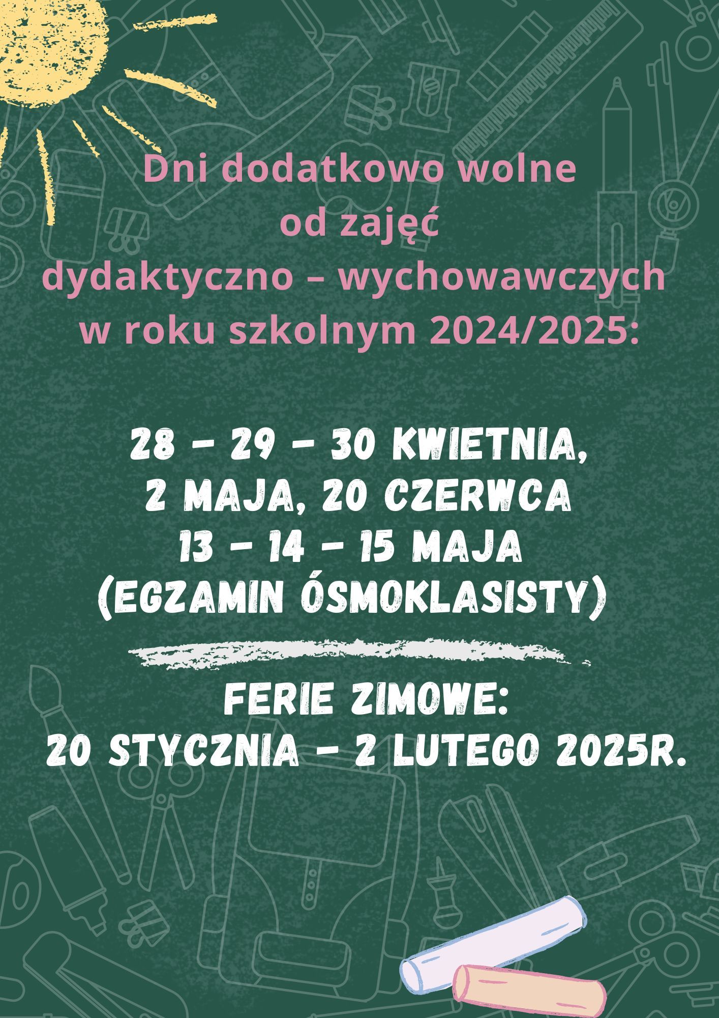 Dni dodatkowo wolne od zajęć dydaktycznych